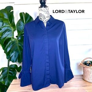 LORD & TAYLOR Women’s Navy Bell Sleeve Blouse- Large
